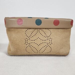 Loewe MINI suede anagram pouch. Exterior needs light cleaning.